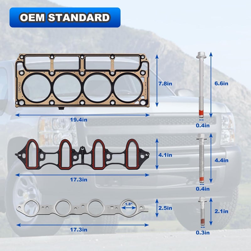 AUTOBABA Cylinder Head Gasket Kit with ES72173 Bolts Compatible with 2002-2011 Buick, Chevy Silverado Suburban Tahoe, GMC Sierra Yukon Cadillac 4.8L 5.3l V8 Engine - Image 2
